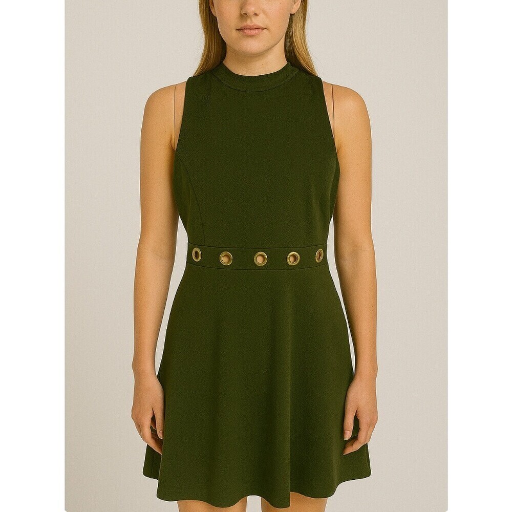 Romeo & Juliet dress Olive green fit & flare SZ LG gold grommet knit skater